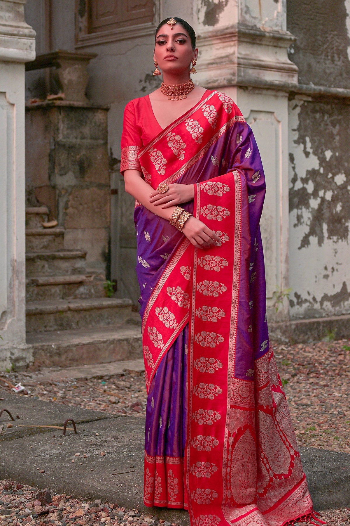 Buy Wine Kanchi Silk Zari Saree by Lili Lala for women online at ScrollnShops